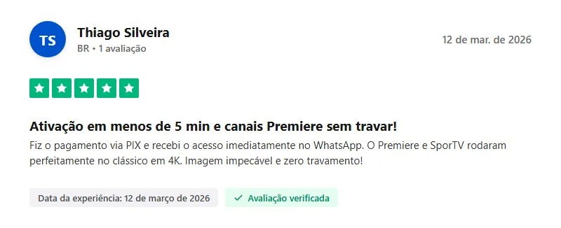 Avaliação de cliente no Trustpilot sobre a Recarga TV Box